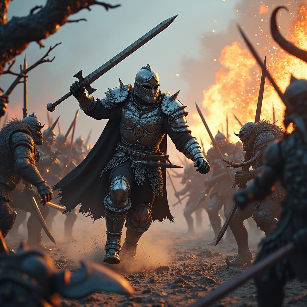 Mercenary Company Battles Orcs in Cinematic Matte Painting