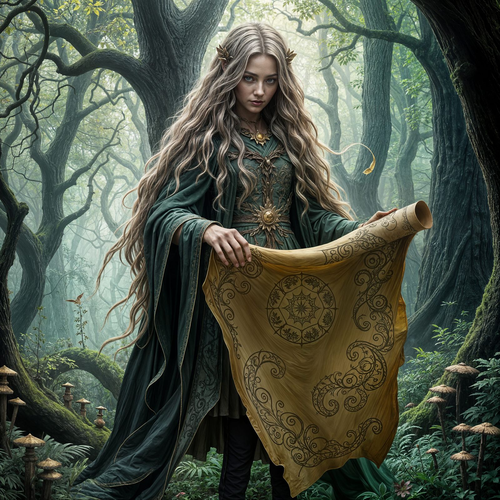 Ethereal Guardian of the Wise Wood in a Whimsical Landscape