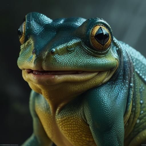 Yellow Bullfrog Portrait in Vibrant Fantasy Art Style