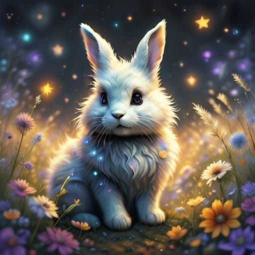 Whimsical Cute Rabbit in a Haunting Fantasy Setting