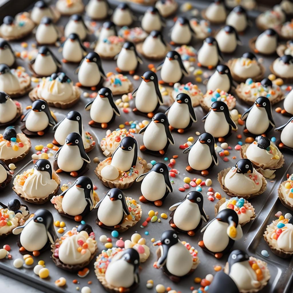 Exquisite Chocolate Penguin Candies in Kitchen, Macro Photog...
