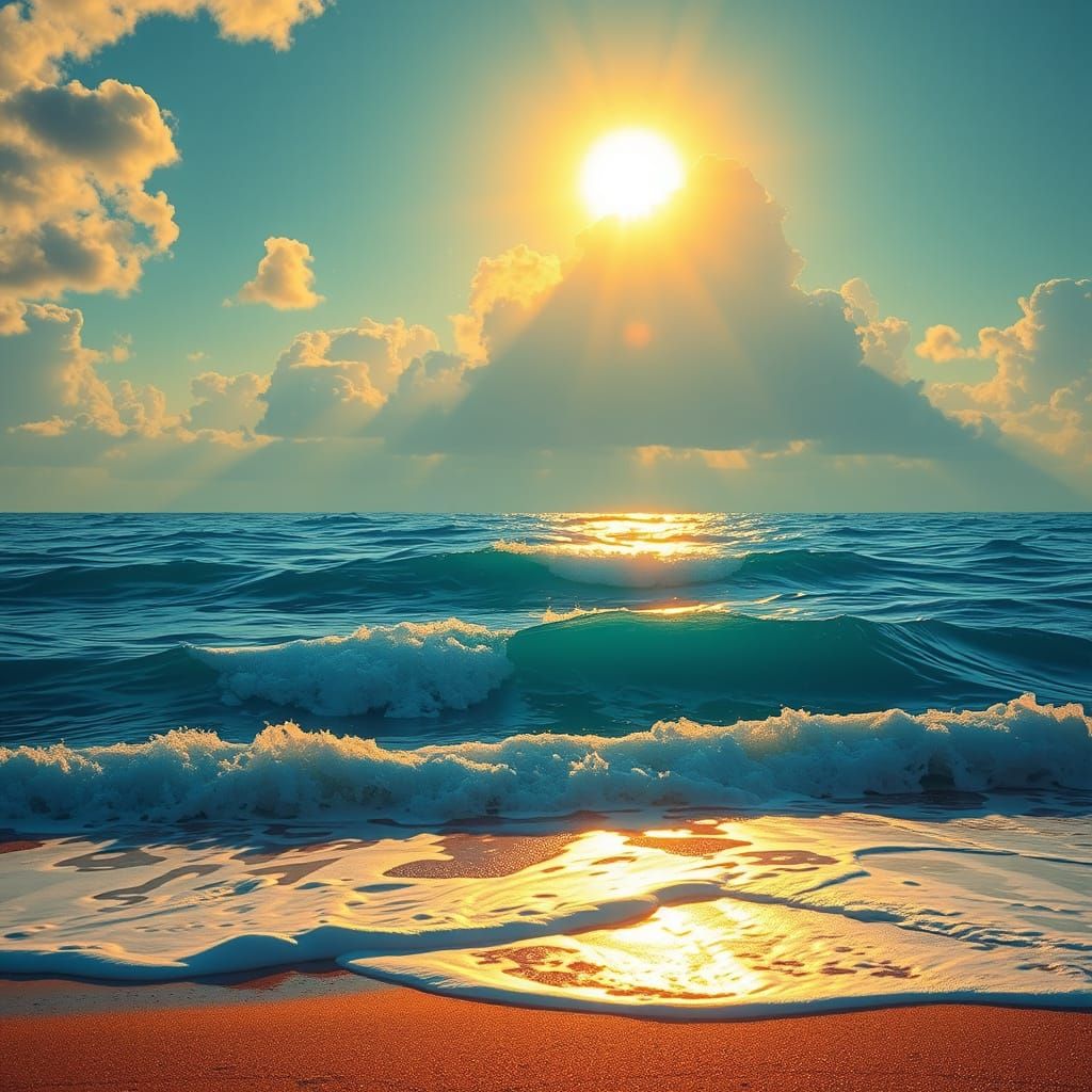 Surreal Ocean Shore Morning in Vibrant Colors