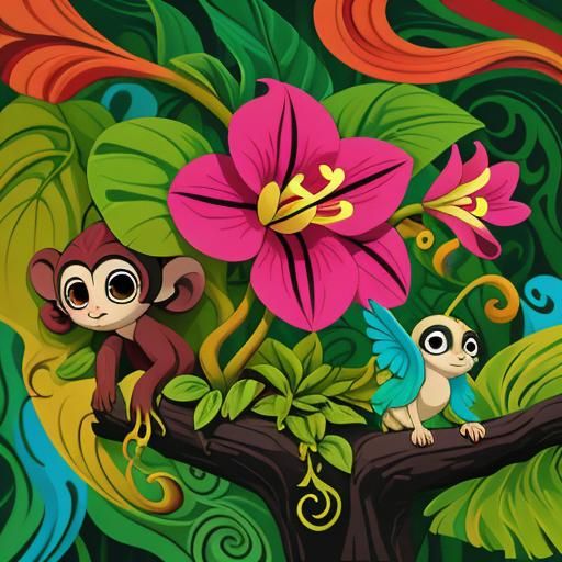 Monkey Orchid in Naive Art Style