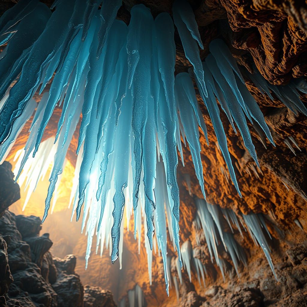 Ethereal Icicle Beings in Ancient Grotto