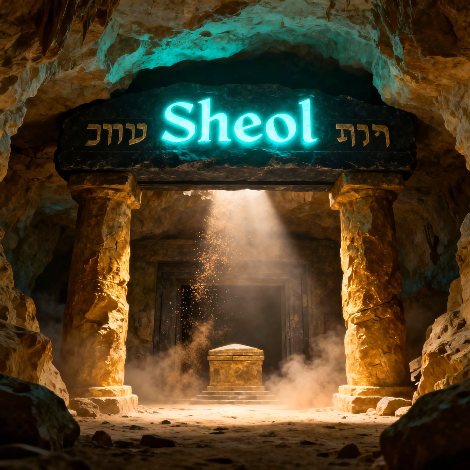 Subterranean Necropolis in Limestone Cave Cinematic Shot