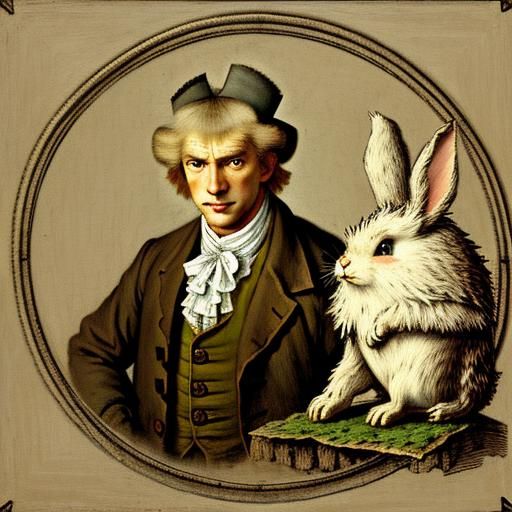 Rabbit and Hedgehog Portrait in Classical Style