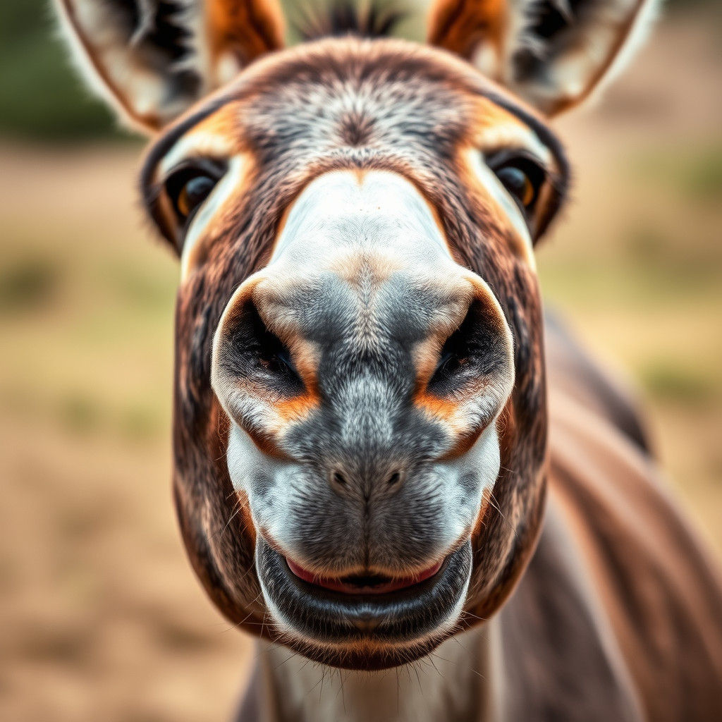 Smiling Donkey Portrait with Bokeh Background