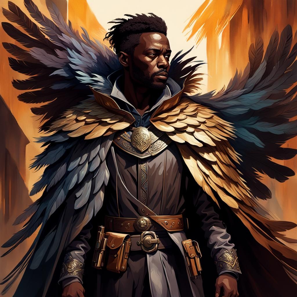 Dramatic Digital Painting: Feathered Figure with Handgun