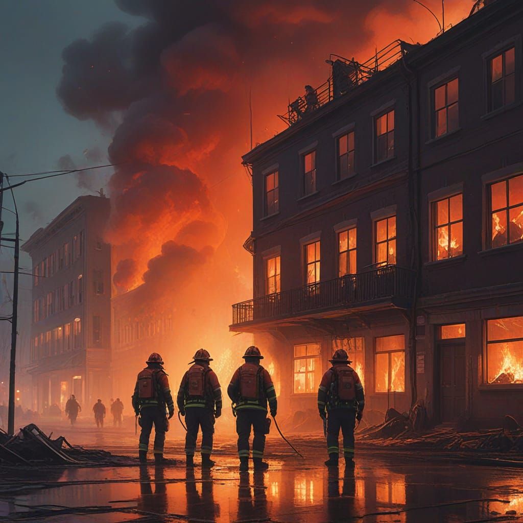 Dramatic Firefighters Rescue in a Gritty Cyberpunk Aesthetic