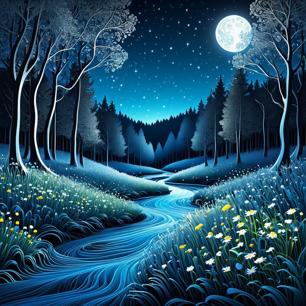 Luminous Starlight Cows in Whimsical Forest