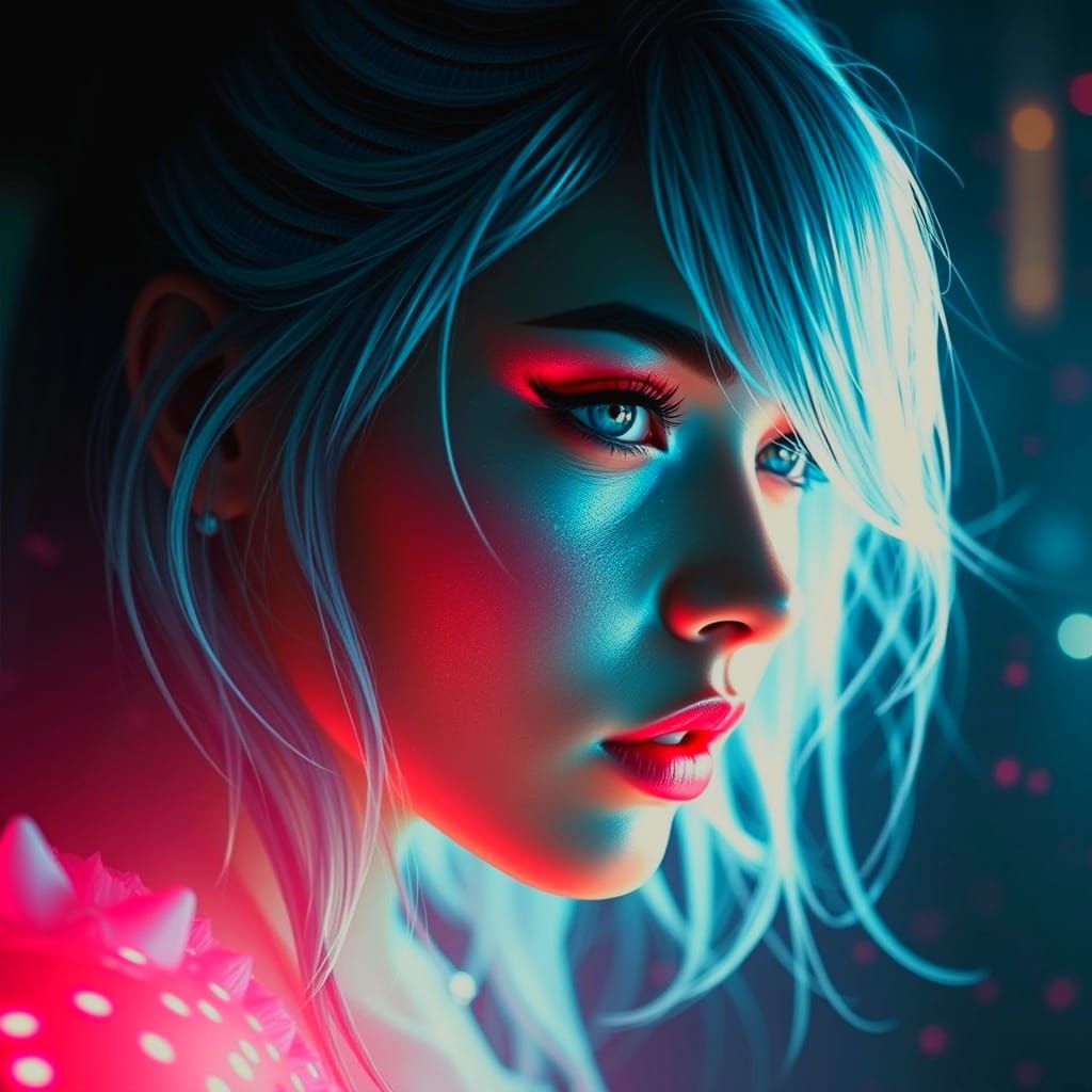 Fantasy Portrait in Synthwave Neon Retro Style