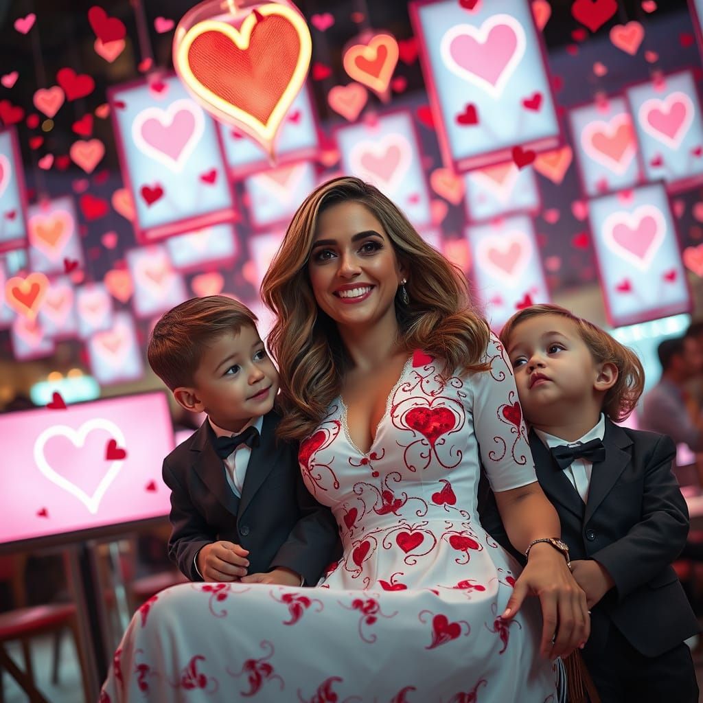 Elegant Celebrity Surrounded by Love in a Vibrant Night Cafe...