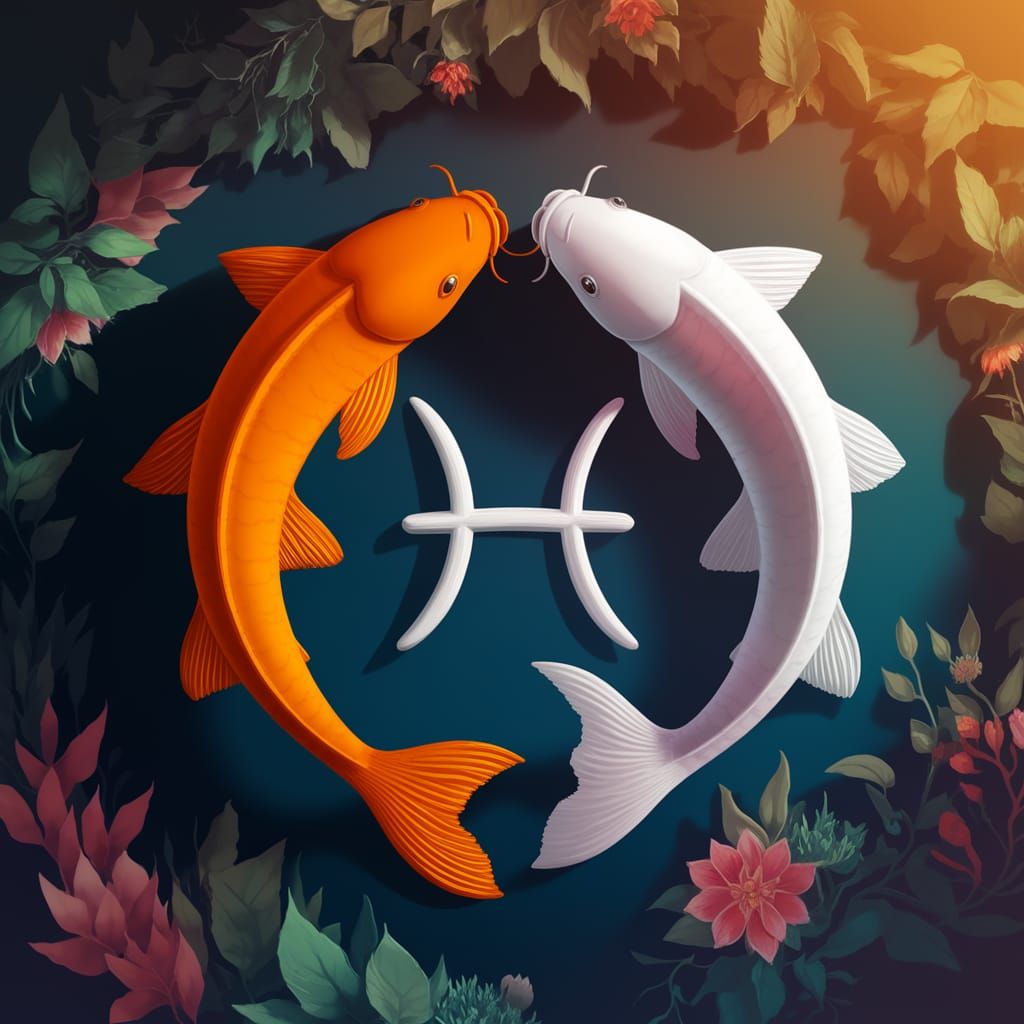 Majestic Koi Fish Form Pisces Zodiac Symbol in Dreamy Fantas...