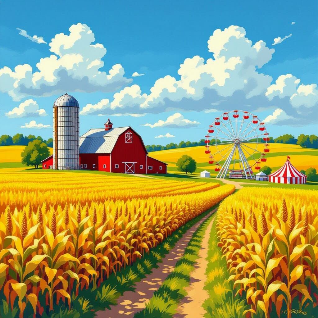 Iowa Farm Scene as Impressionist Painting