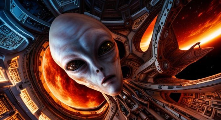 Alien in Spaceship: Hyperrealistic 3D Geometric Art