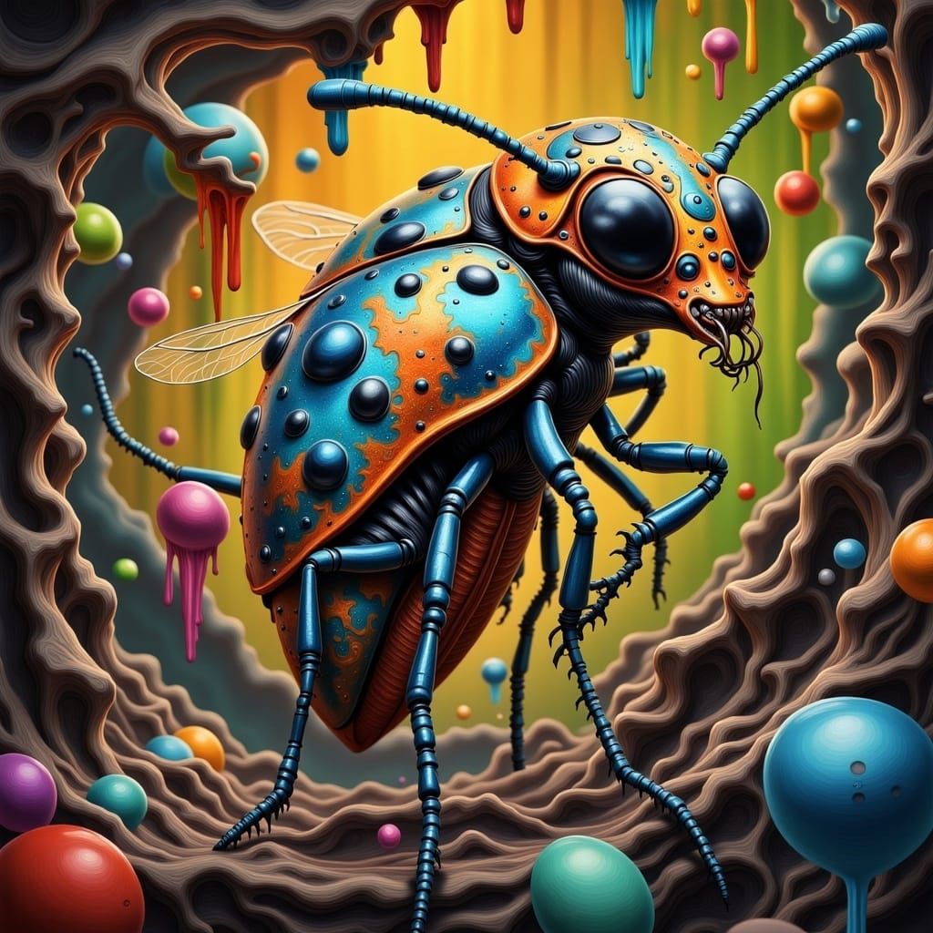 Surreal Ladybug Alien with Iridescent Exoskeleton and Glowin...