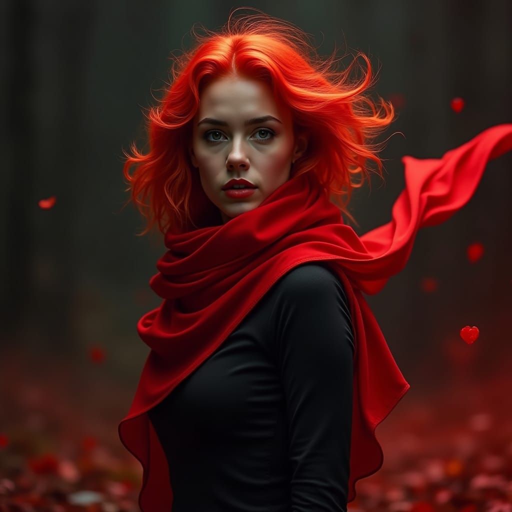 Fiery Woman in Red: A Cinematic Pop-Art Portrait