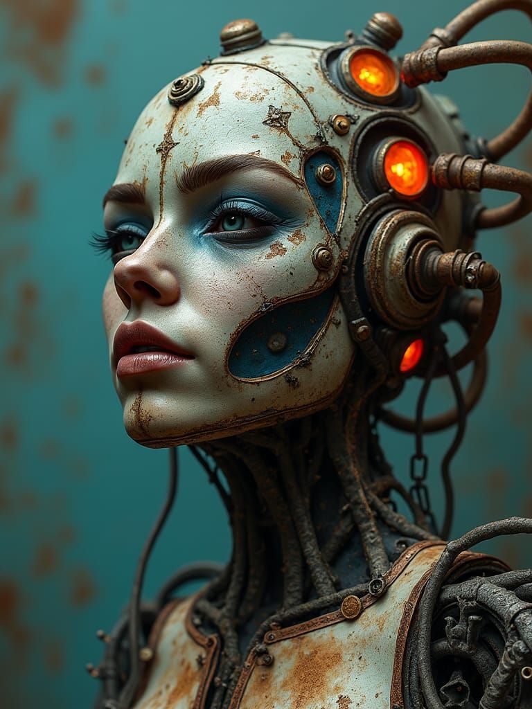 Grotesque Biomechanical Cyborg Art in Distorted Style