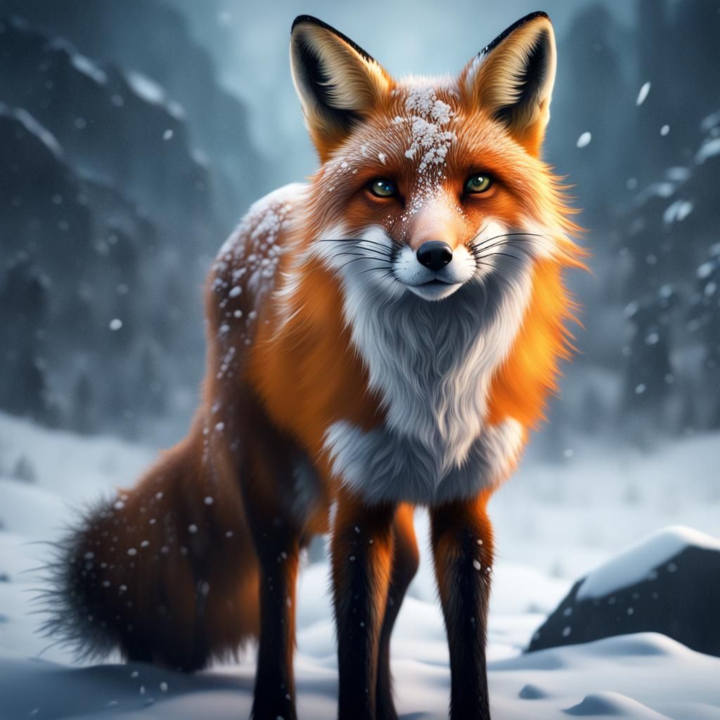 Fox in Snowstorm: Detailed Fantasy Concept Art