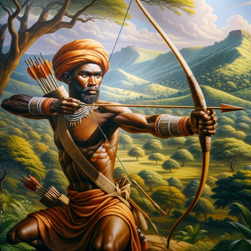 Bantu Archer in Classical African Landscape