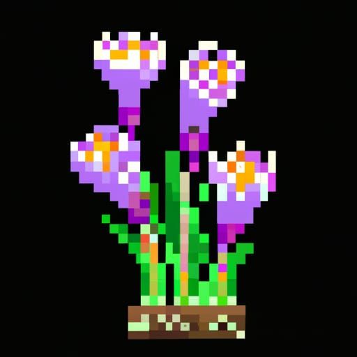Crocus Flower in Pixel Art Style