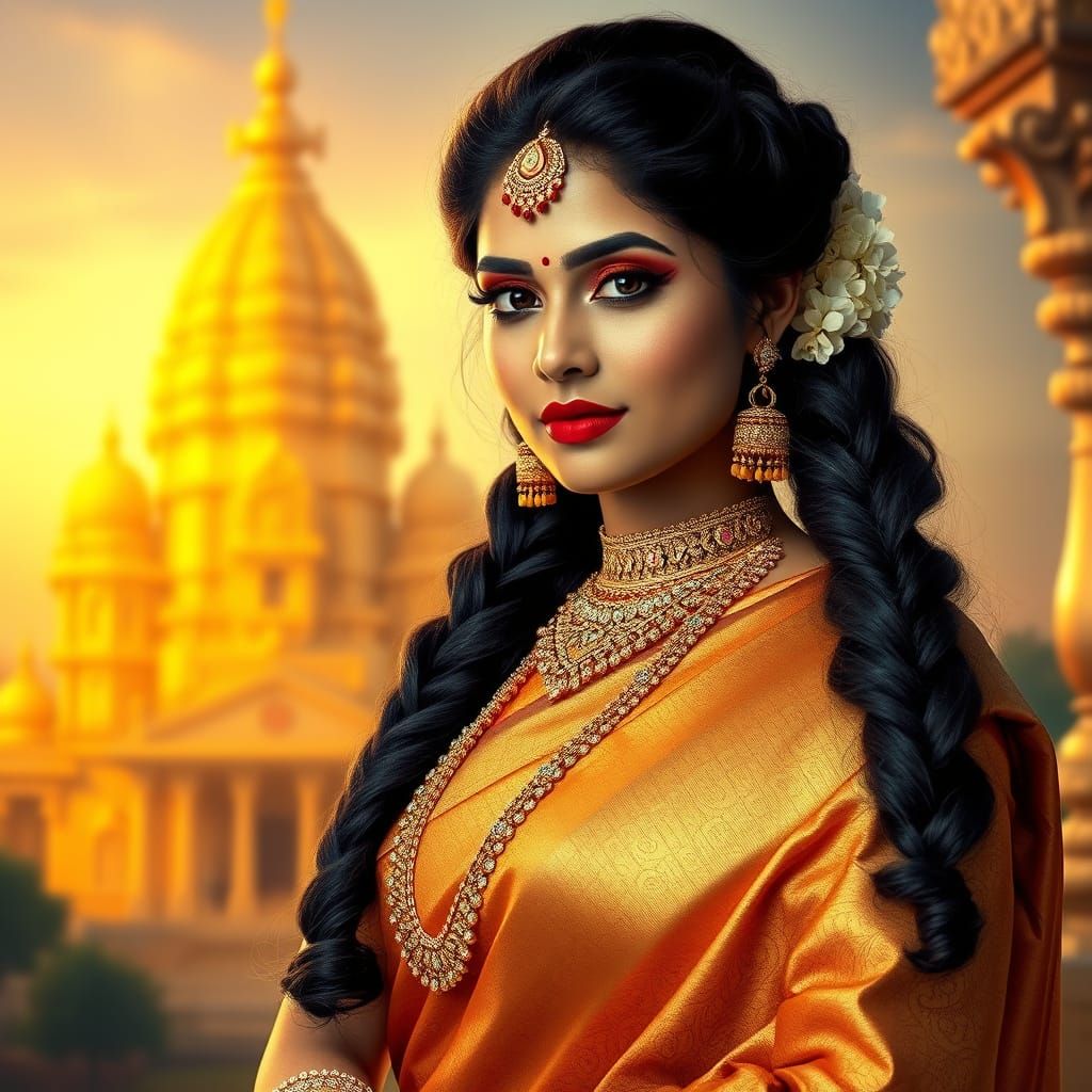 Ethereal South Indian Bride in Golden Kanjeevaram Saree