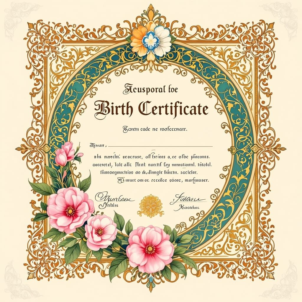 Ornate Birth Certificate with Elegant Design
