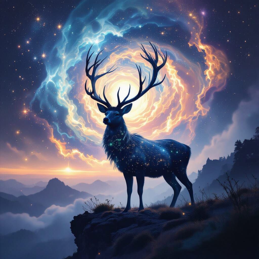 Ethereal Cosmic Deer in Dark Fantasy Style