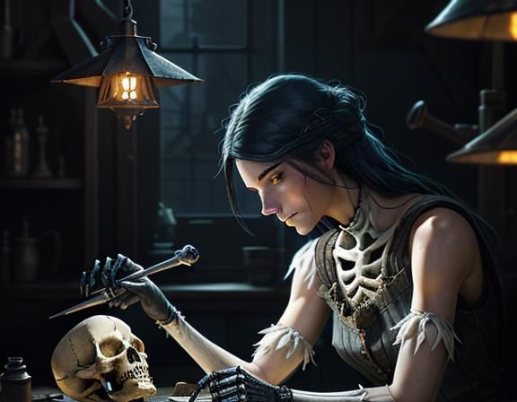 Furry Skeleton Bone Repair: Dark Fantasy Concept Art