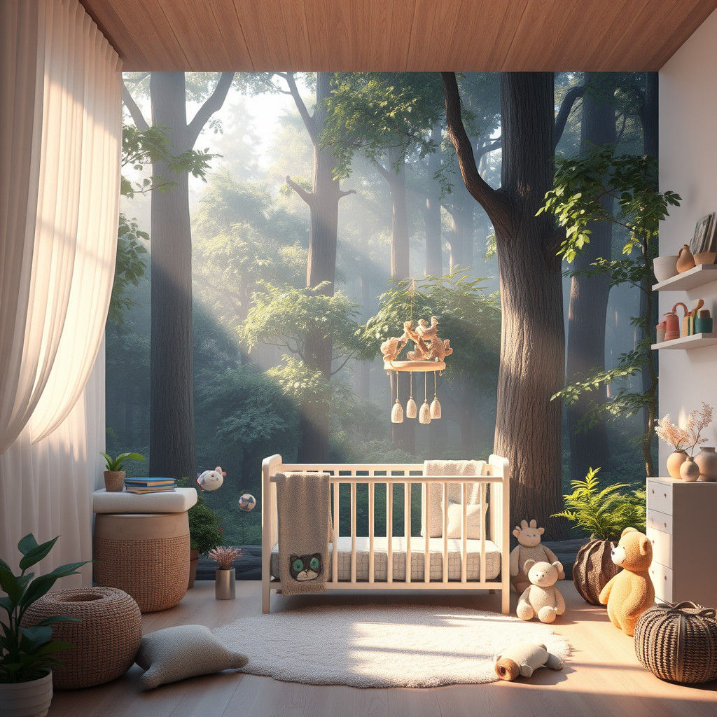 Dreamy 3D Nursery Scene in Cyberpunk Style