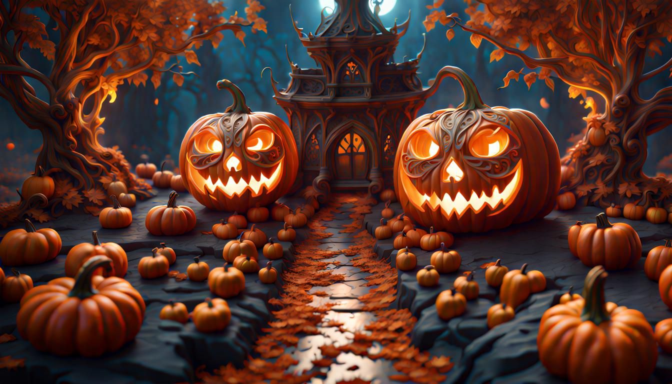 Intricately Carved Pumpkin in Fantastical Filigree Style