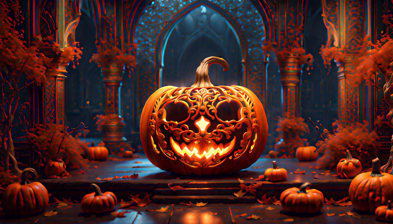 Intricately Carved Filigree Pumpkin, Detailed Matte Painting