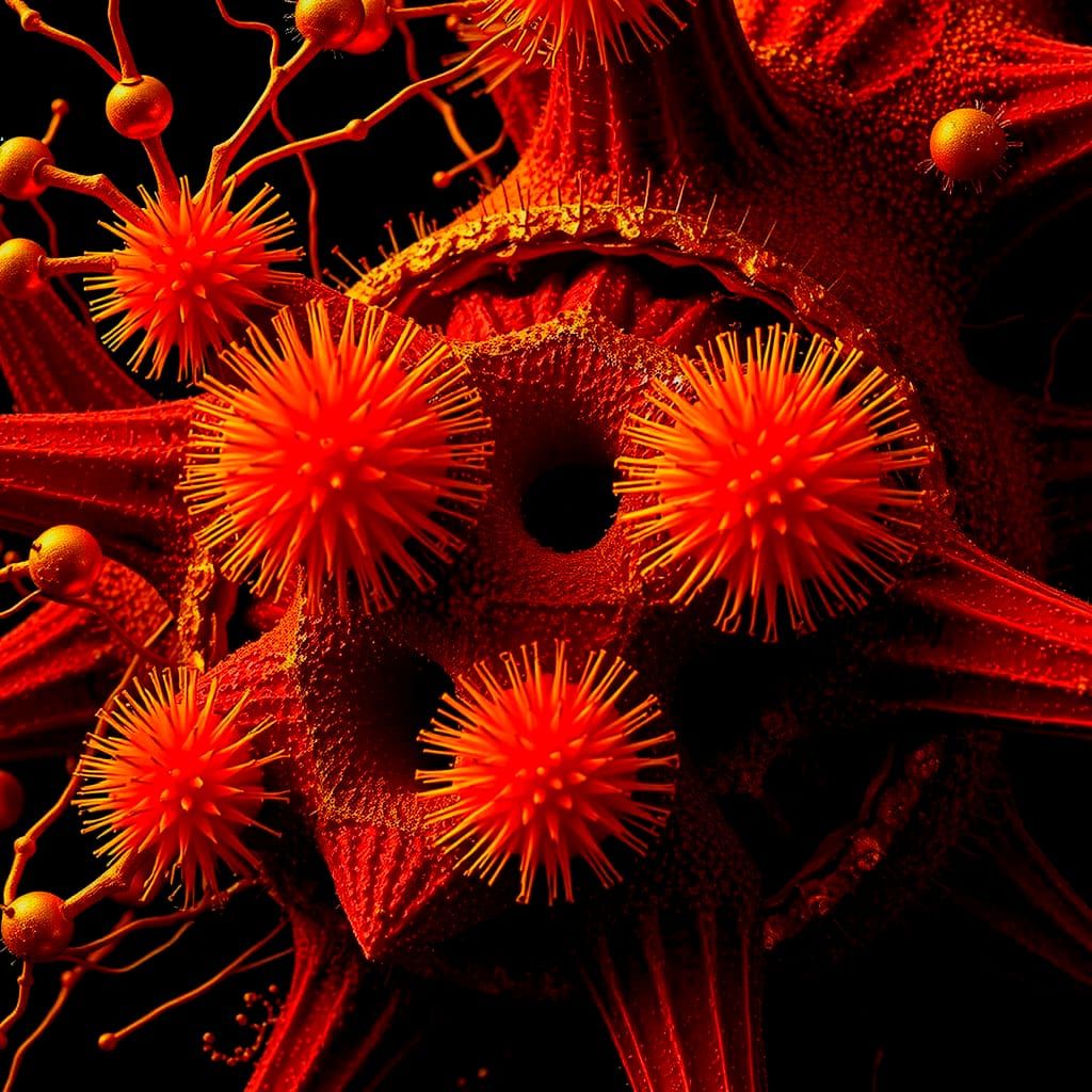 Vibrant Geometric Hyperrealism in Vermillion and Violet