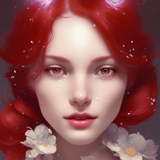Floral Red Hair Snow White: Hyperdetailed Portrait