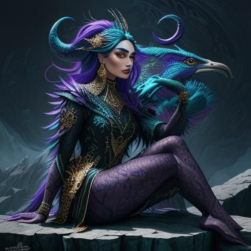 Dragon Woman Portrait in Surrealist Style