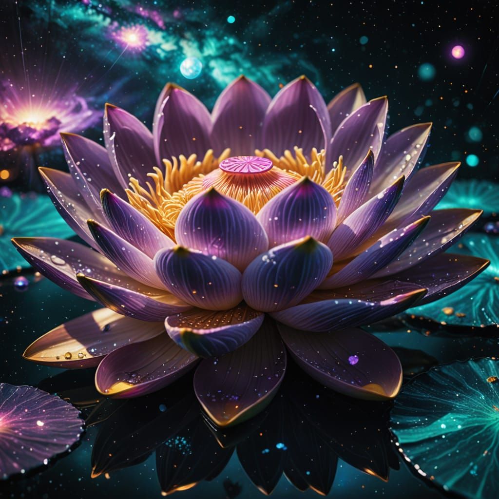 Celestial Lotus Flower Blooms in Space