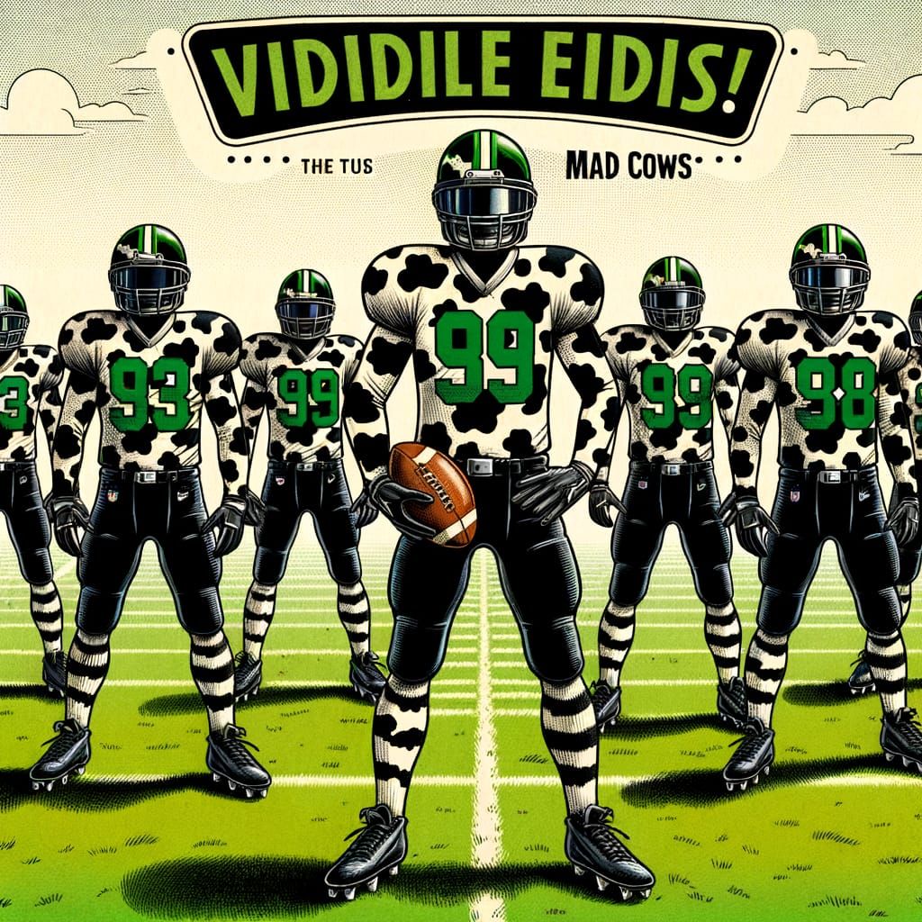 Mad Cows Football Team in Comic Book Style