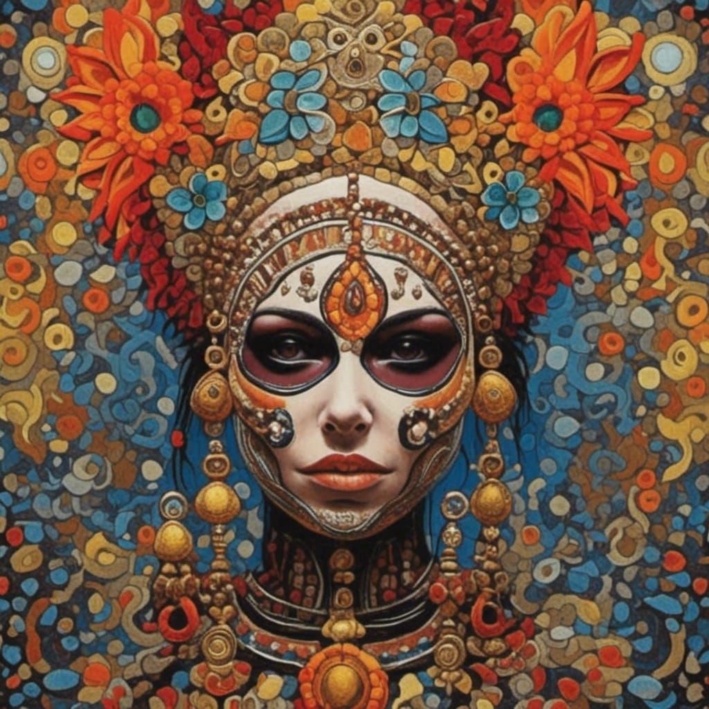Detailed Gouache Painting of an Aztec Princess