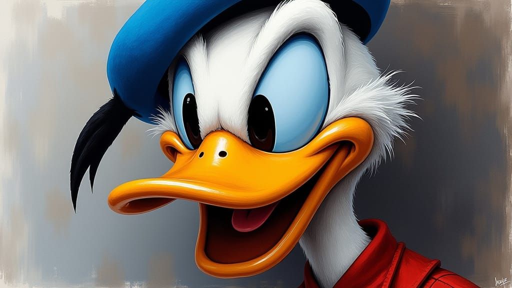 Hyperrealistic Donald Duck Splash Art in Charcoal Style