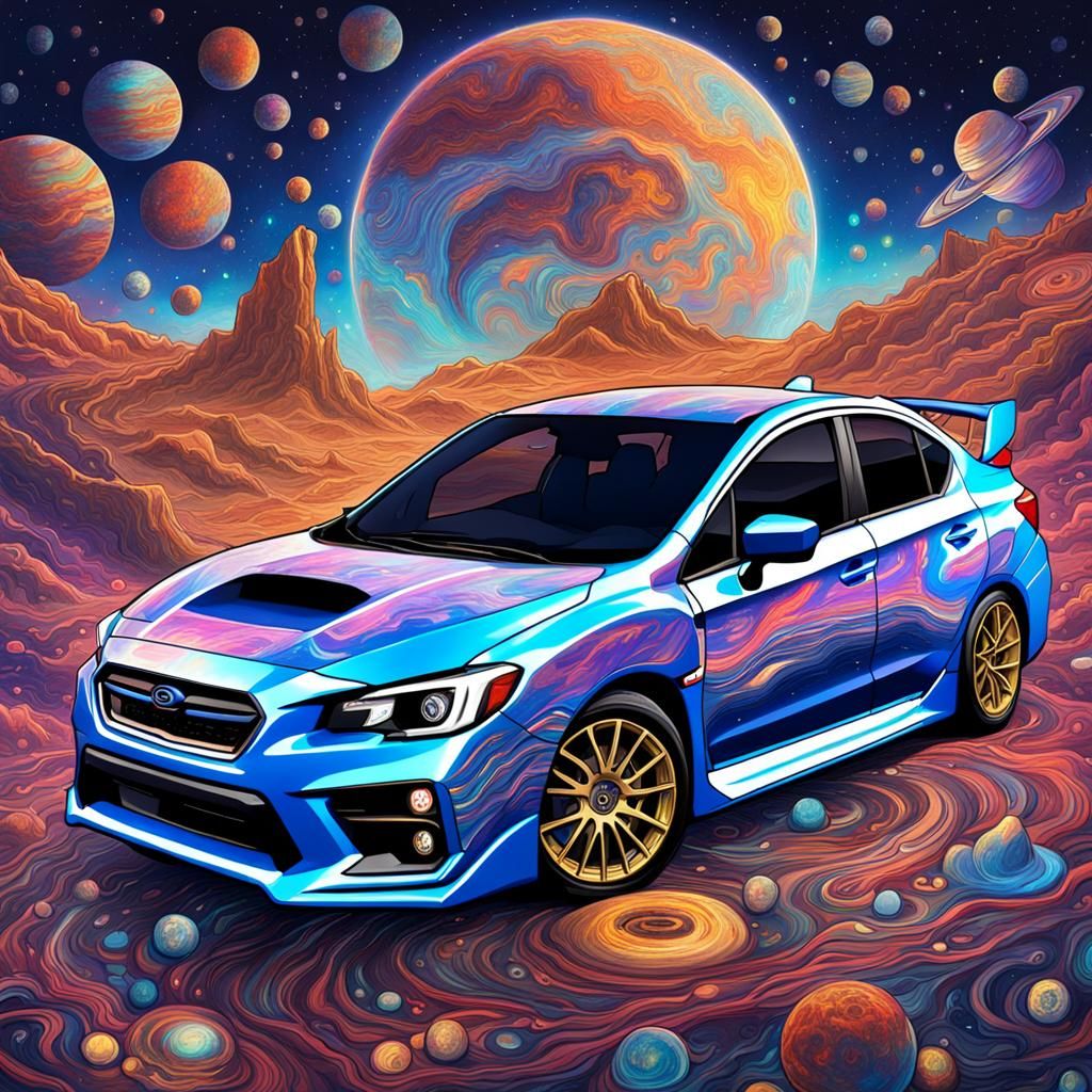 Subaru WRX in Cosmic Holographic Illustration