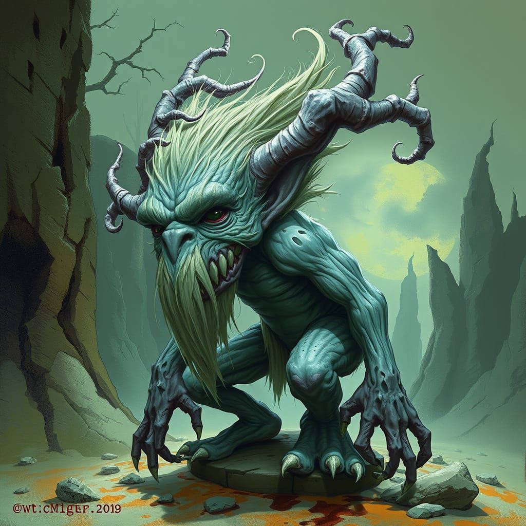 Eldritch Troll in Dystopic Abstract Landscape