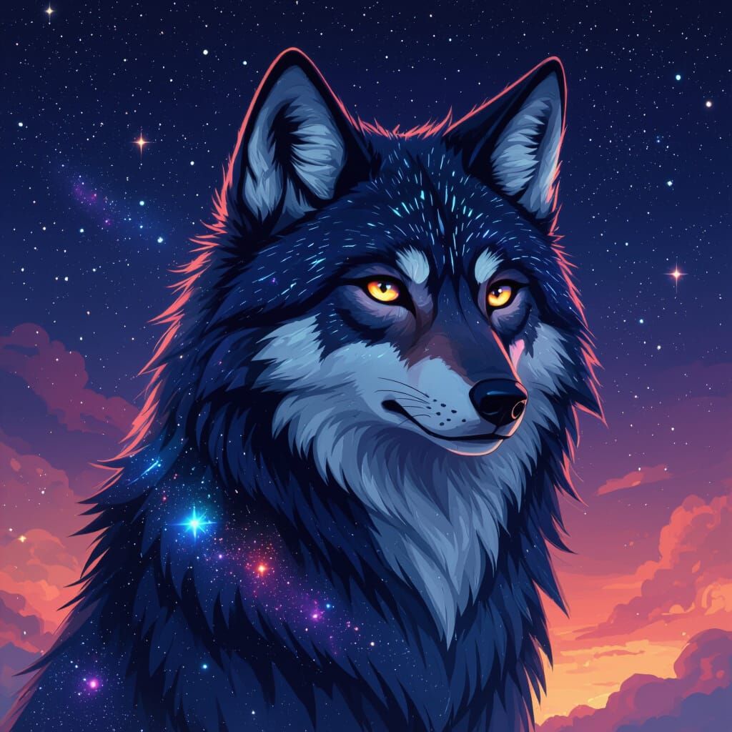 Celestial Night Wolf in Ethereal Digital Art Style