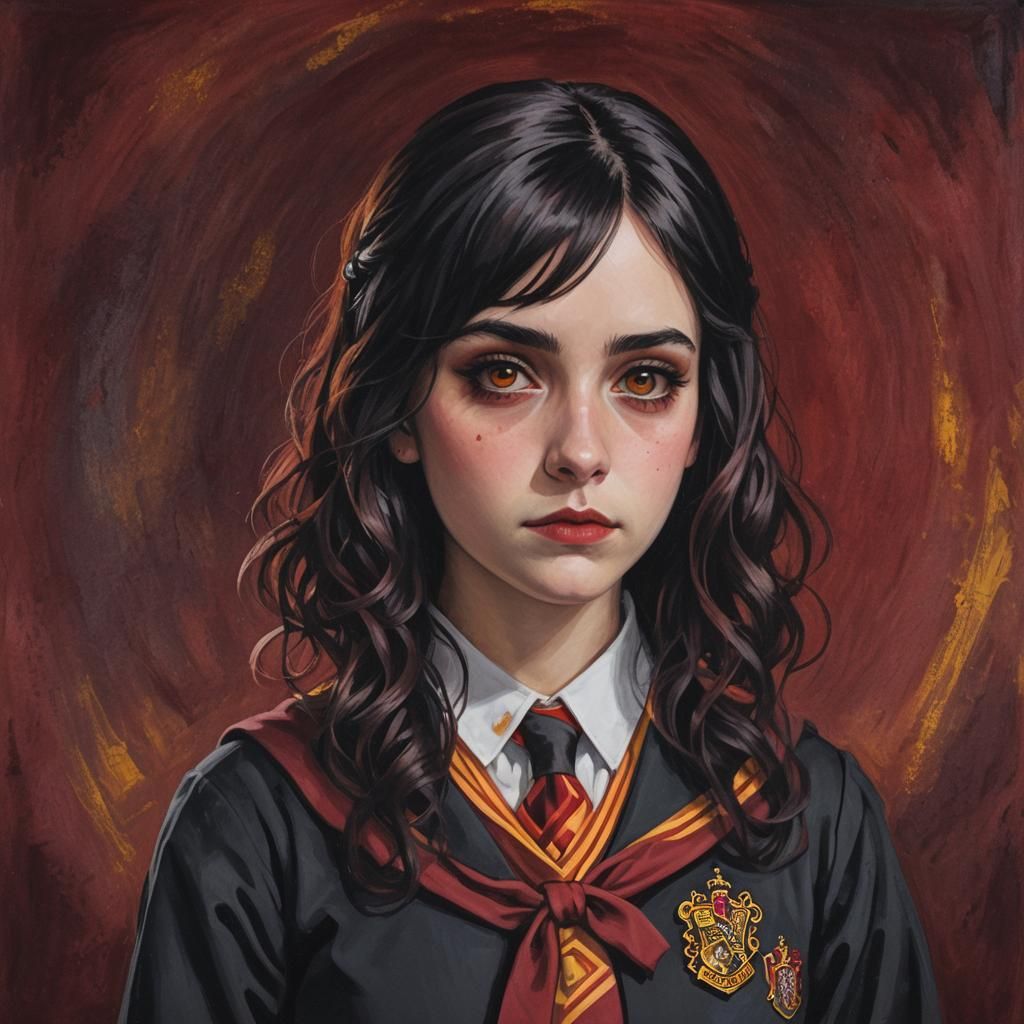 Gothic Girl in Gryffindor Uniform Portrait