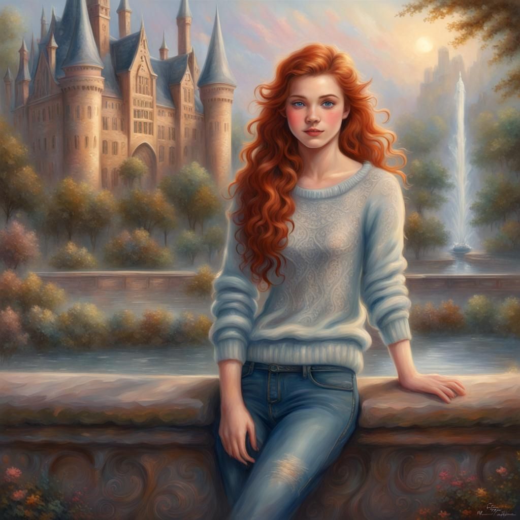 Auburn Haired Hogwarts Student by Fountain