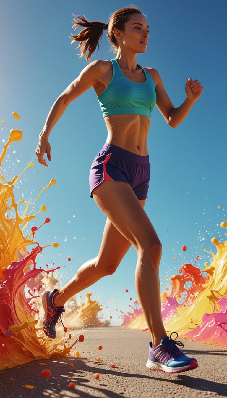 Vibrant Athletic Woman in Motion, in 3D Animation Style