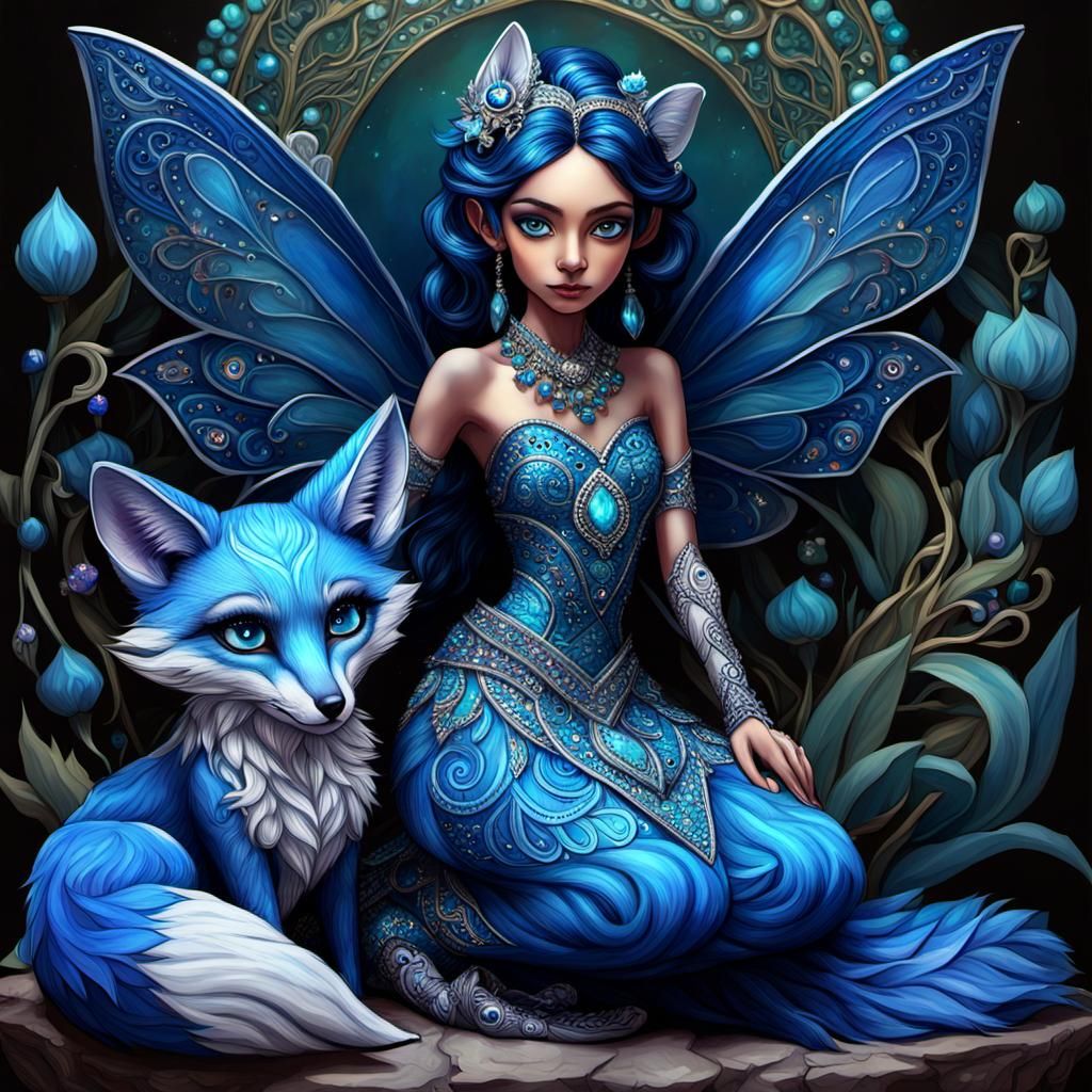 Dark Fairy on Jeweled Fox: 3D Digital Art