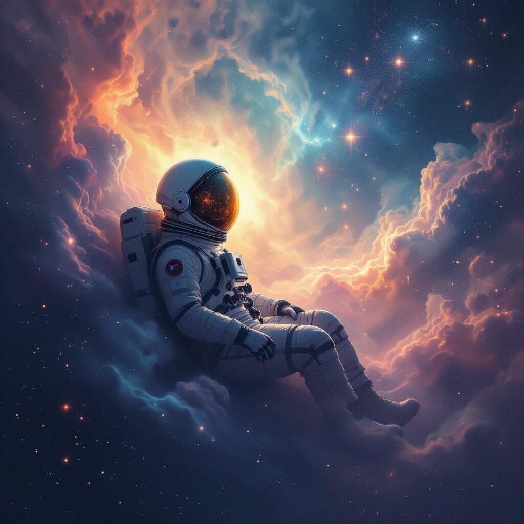 Astronaut Adrift in Swirling Nebula, Gothic Digital Art