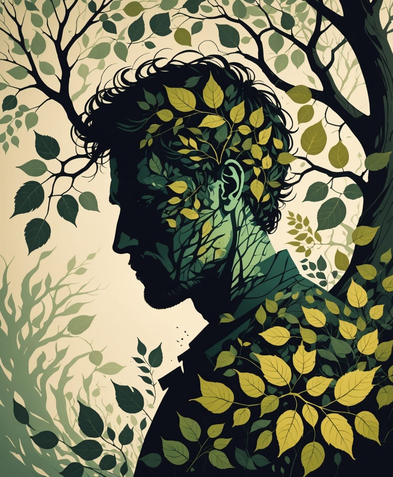 Double Exposure: Leaves and Spiral in Fluxus Style