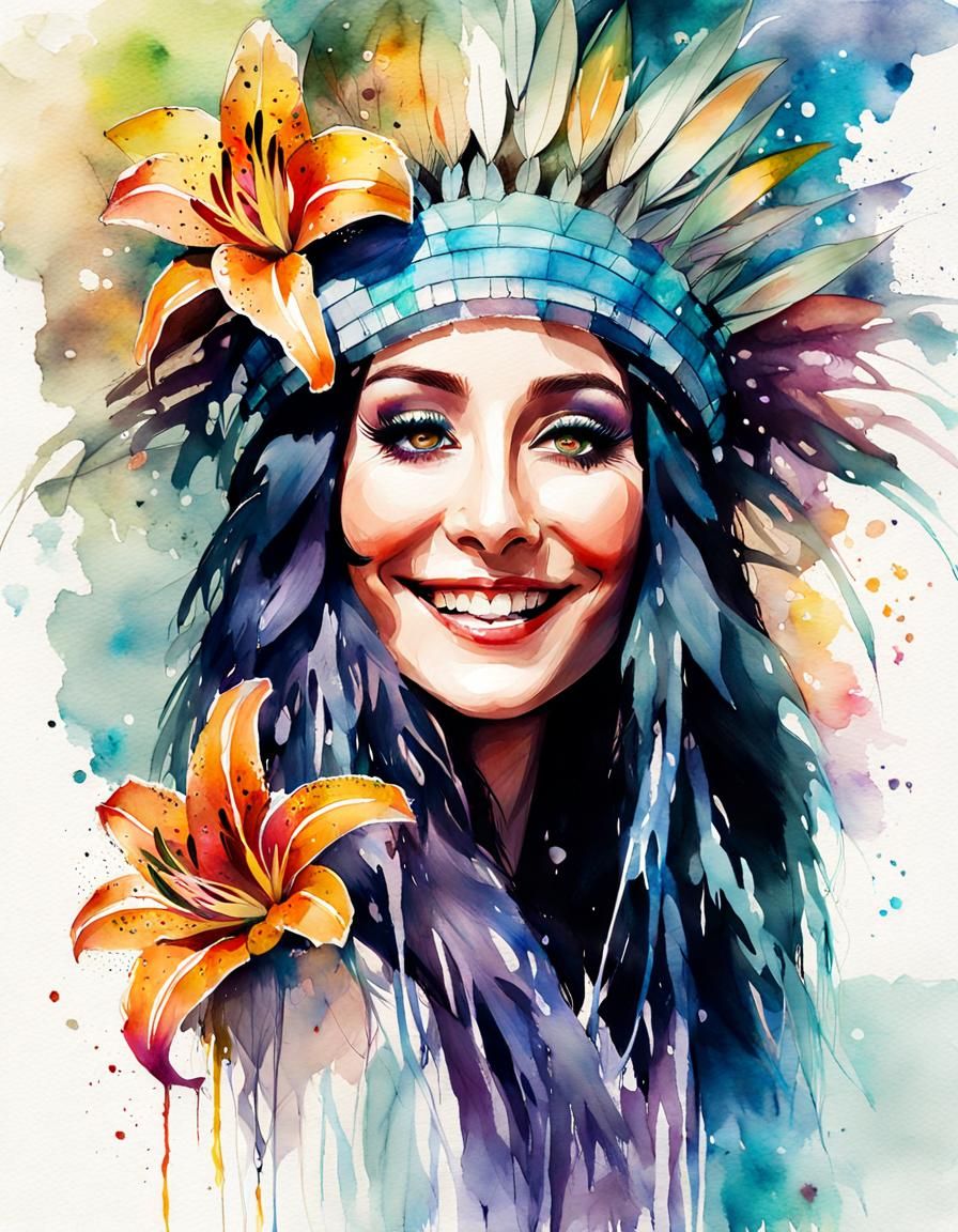 Cher as Tiger Lily in Watercolor Illustration