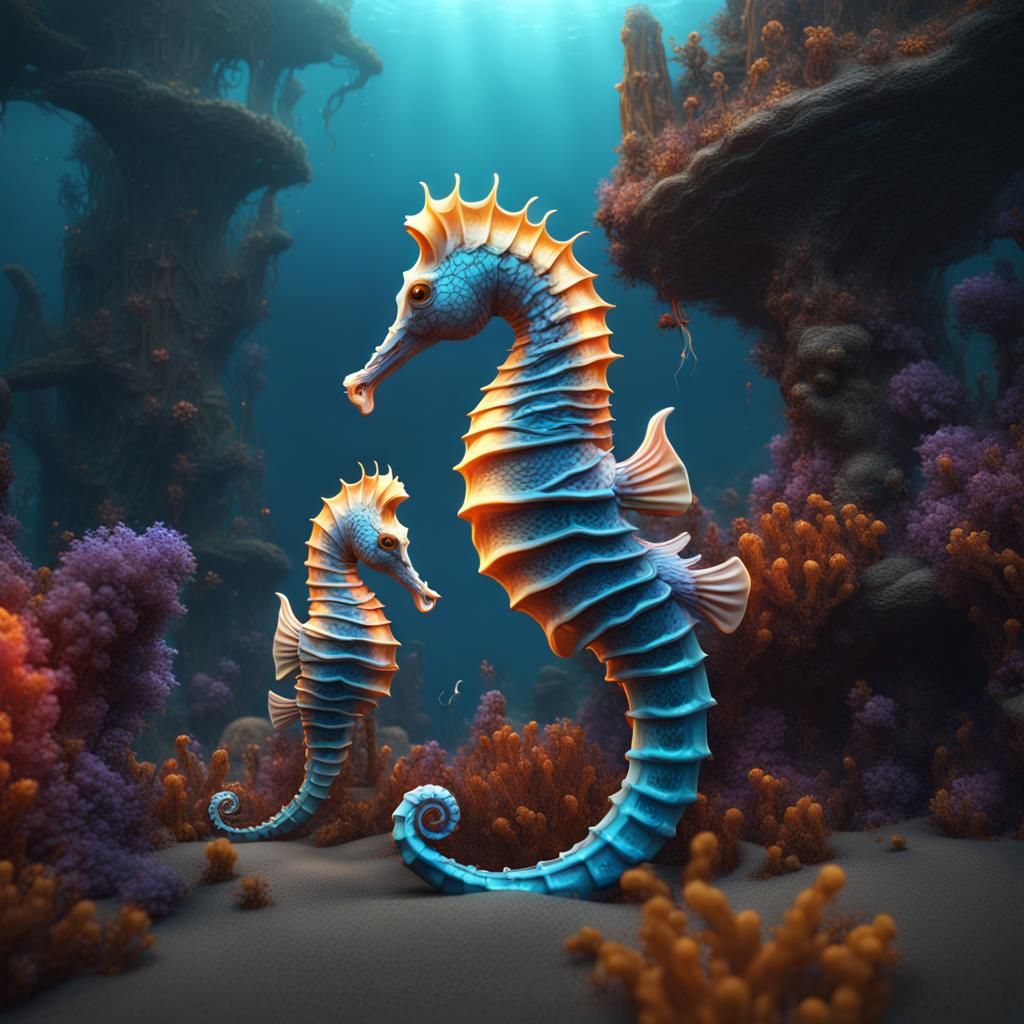 Fantastical Seahorses in Detailed Matte Painting